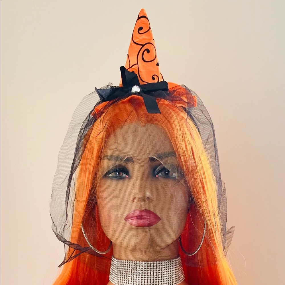 Long Orange Versatile 13x2.5 Lace Front Synthetic Wig for Cosplay or Everyday - Picture 9 of 14